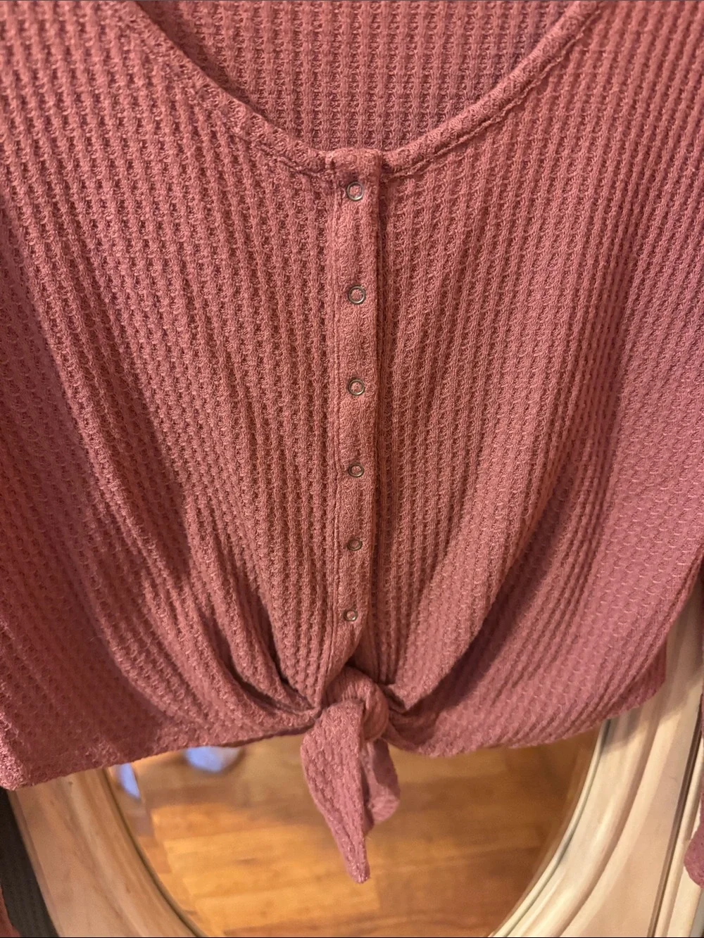 Express Waffle-Knit Tie-Front Tops - Olive Green & Mauve